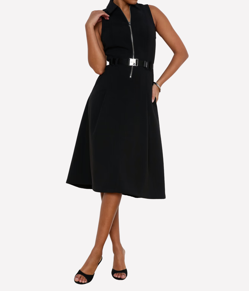 Kylo Belted Shirt Dress in Black Silver