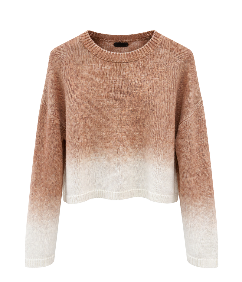 Graduated Shading Linen Round Neck Pullover In Sughero