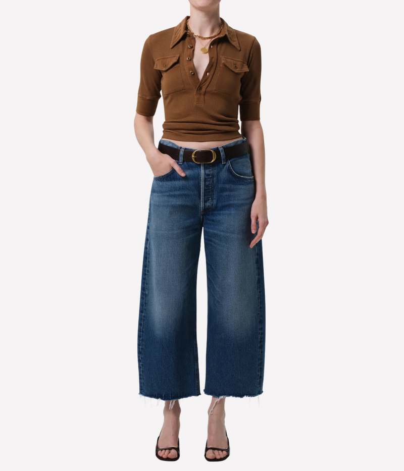 Front view of Citizens of Humanity Ayla Raw Hem Crop Jean in Chaya showcasing a relaxed fit and modern cropped length.