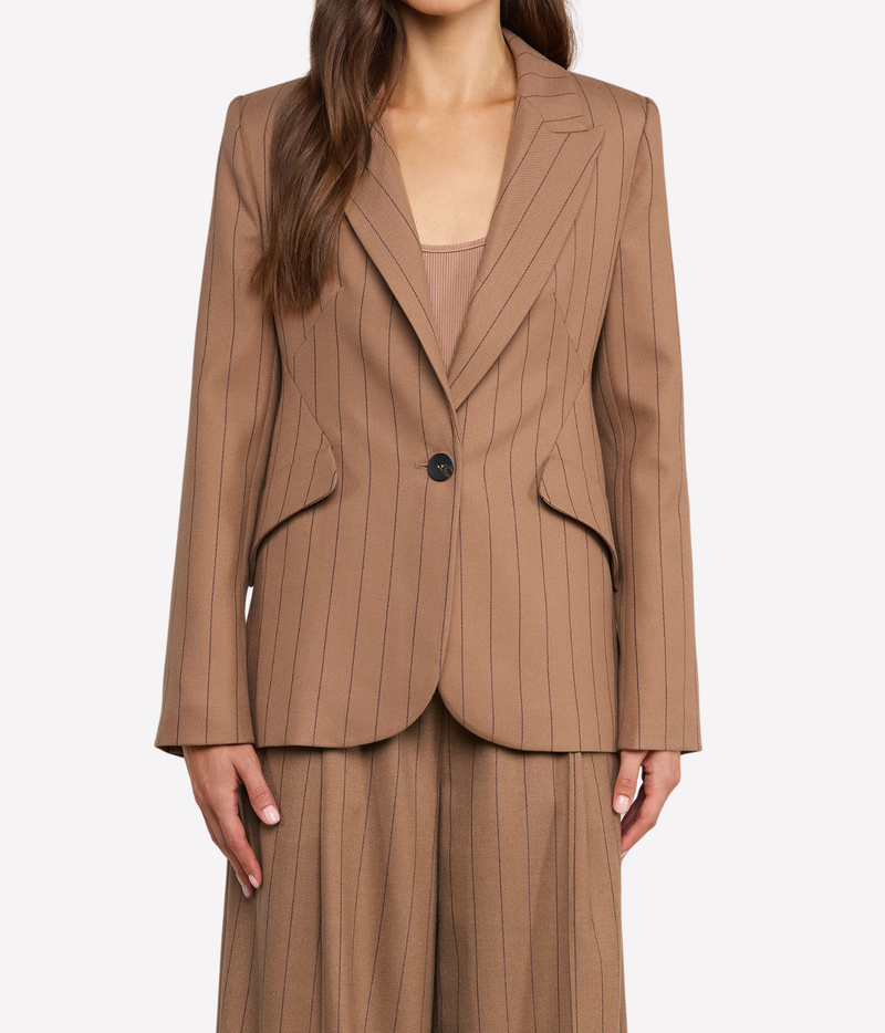 Chamberlain Blazer In Mocha Tan Brown Pinstripe