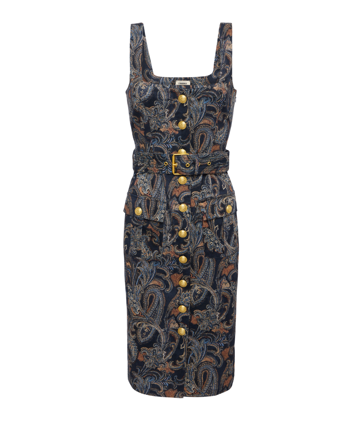 Idy Button Front Tank Dress in Midnight Multi Etched Paisley