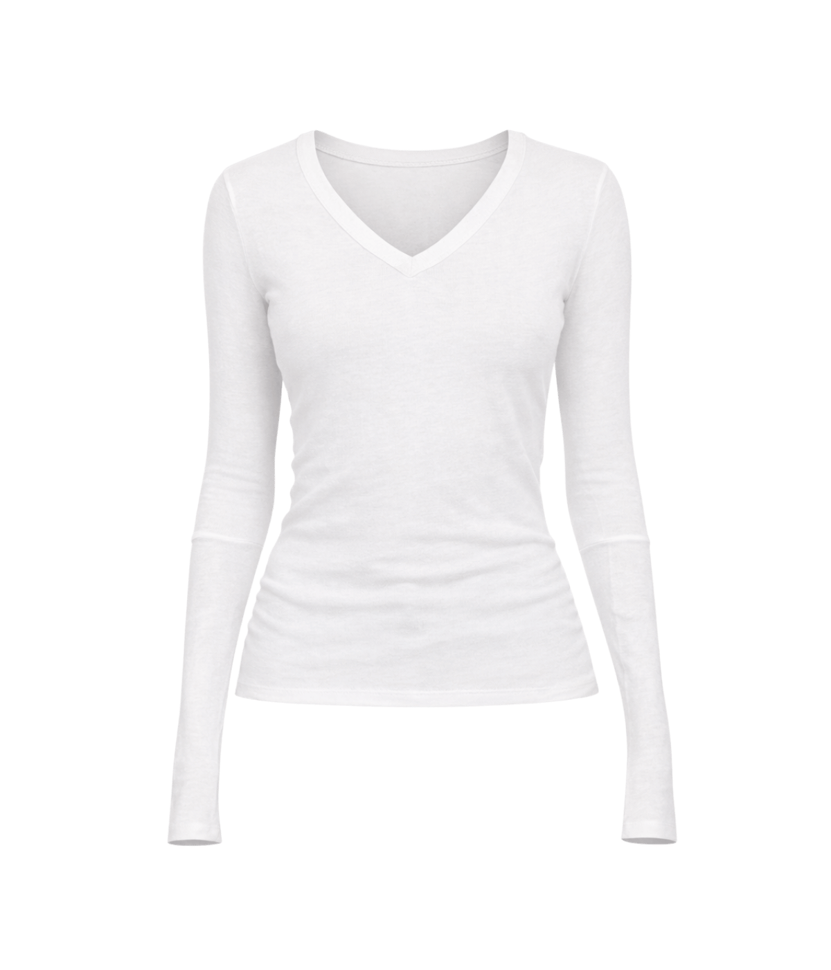 Cashmere V Neck Fitted Long Sleeve Top in White