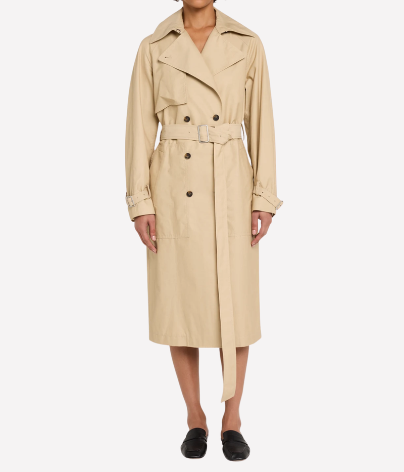 Fine Twill Trench Coat in Pumice Stone by Vince - front shot full body model