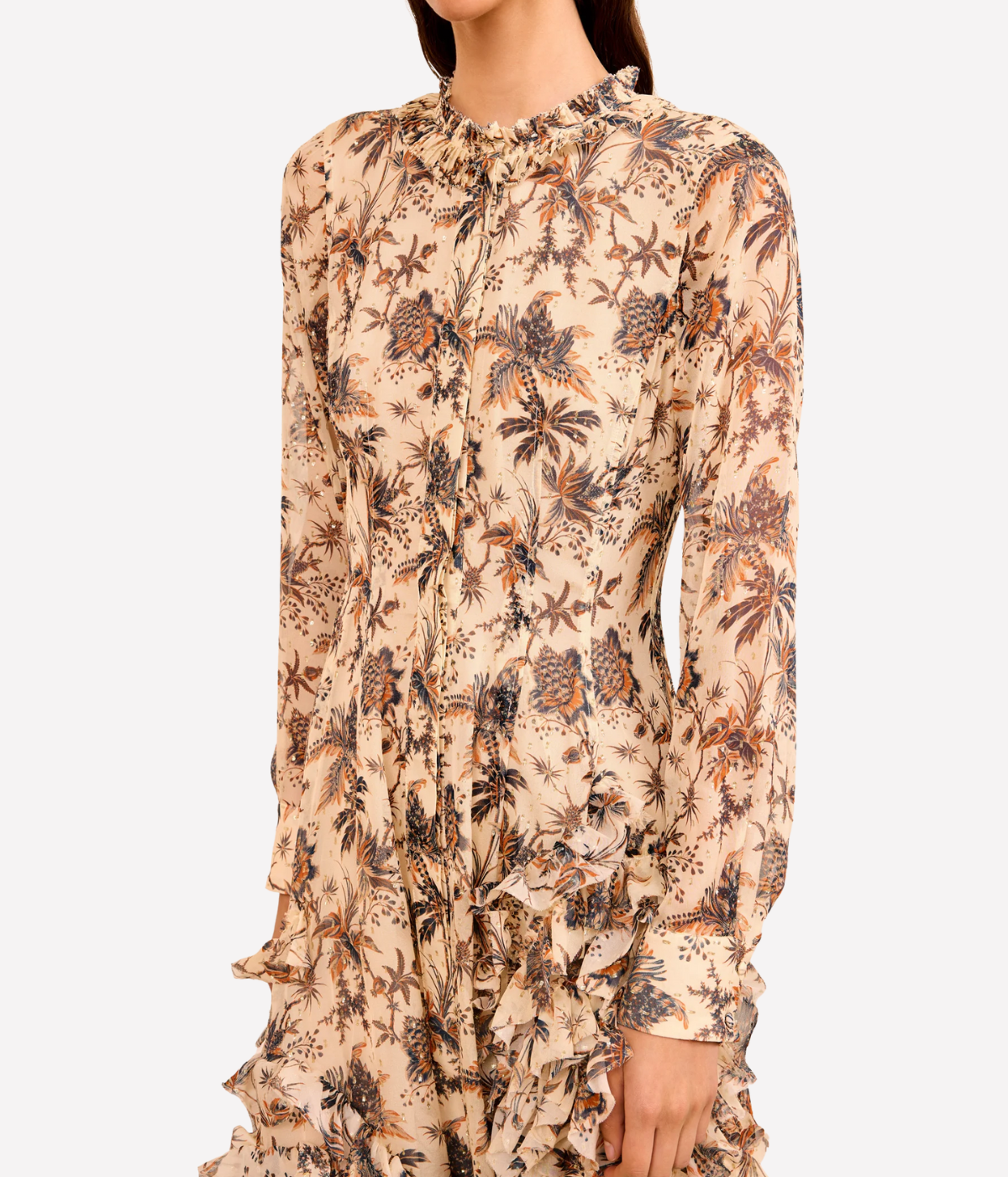 Rhea LS Shirt Dress w/ Ruffle Skirt in Cameo