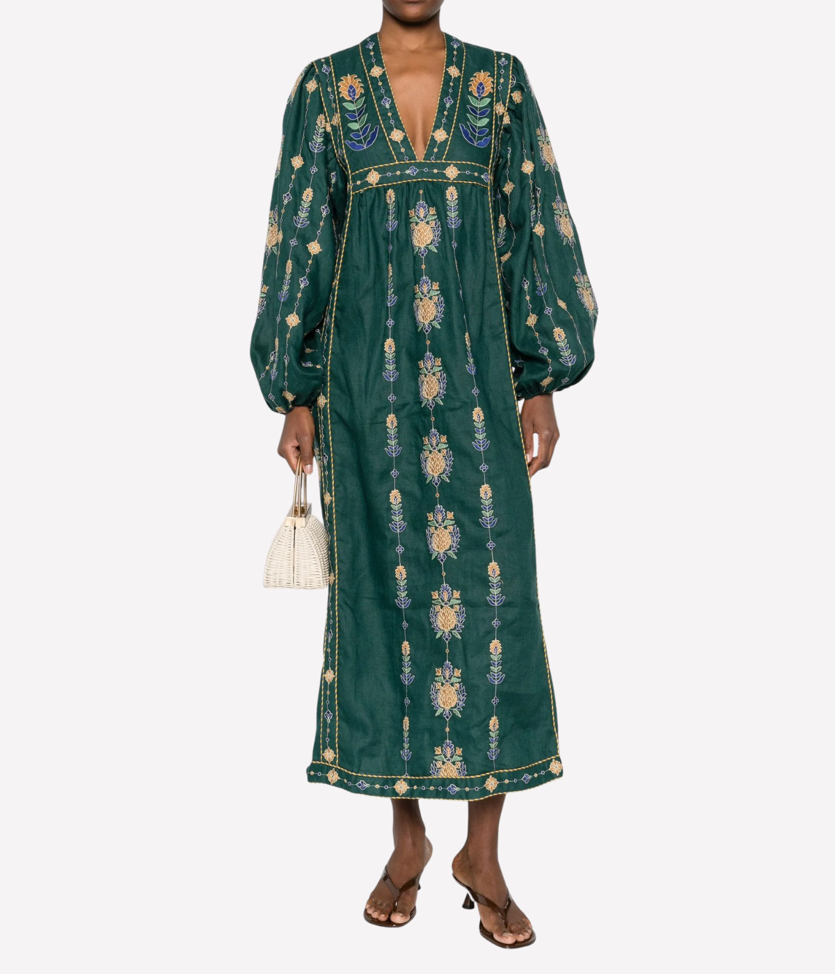 Embroidered Maxi Dress in Green