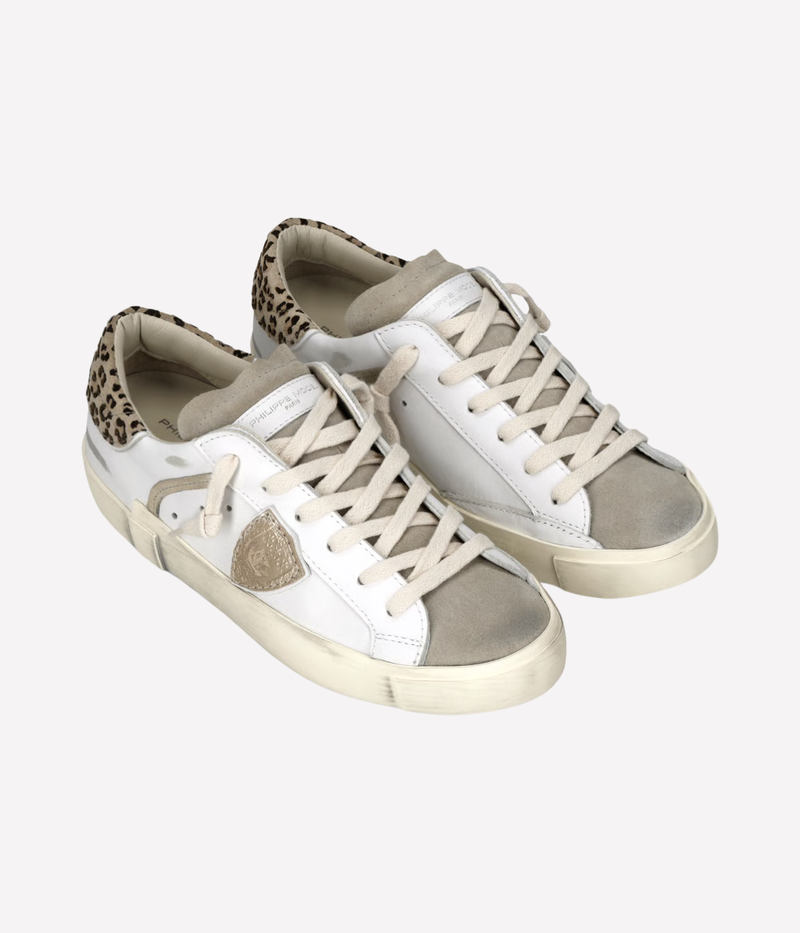 PRSX Low Woman In Veau Leo Blanc Mud