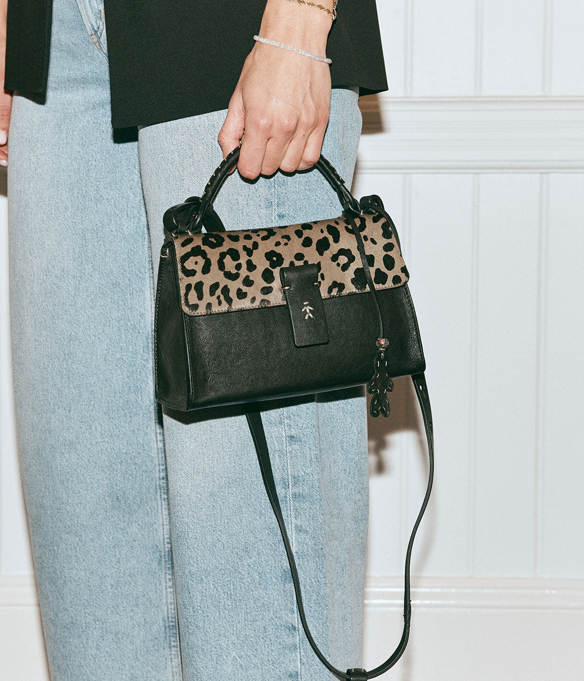 Bag Precios Baguette Lace Leopardo in Nero