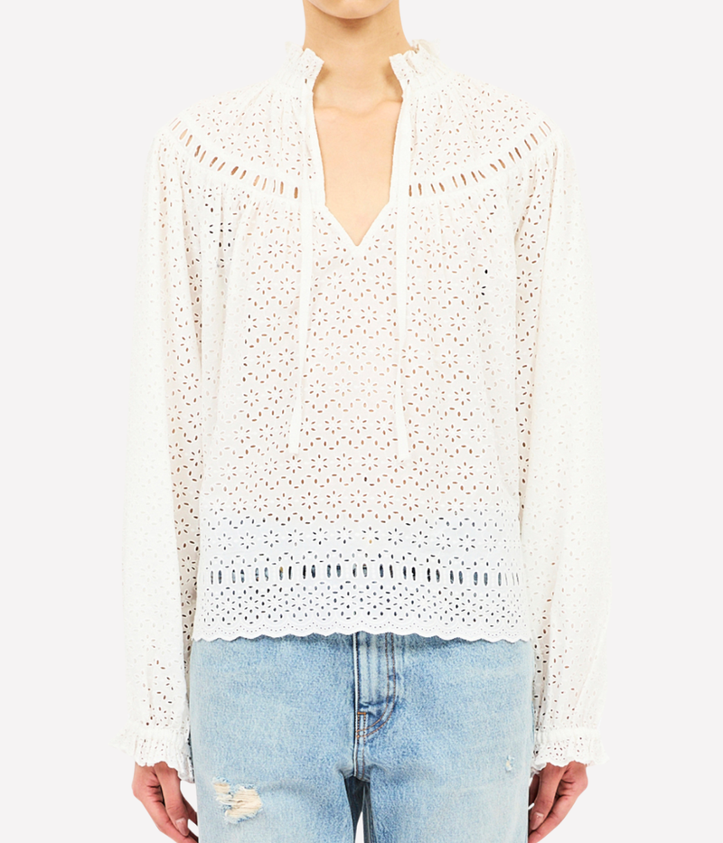 Avelie Long Sleeve Cotton Blouse In Pristine