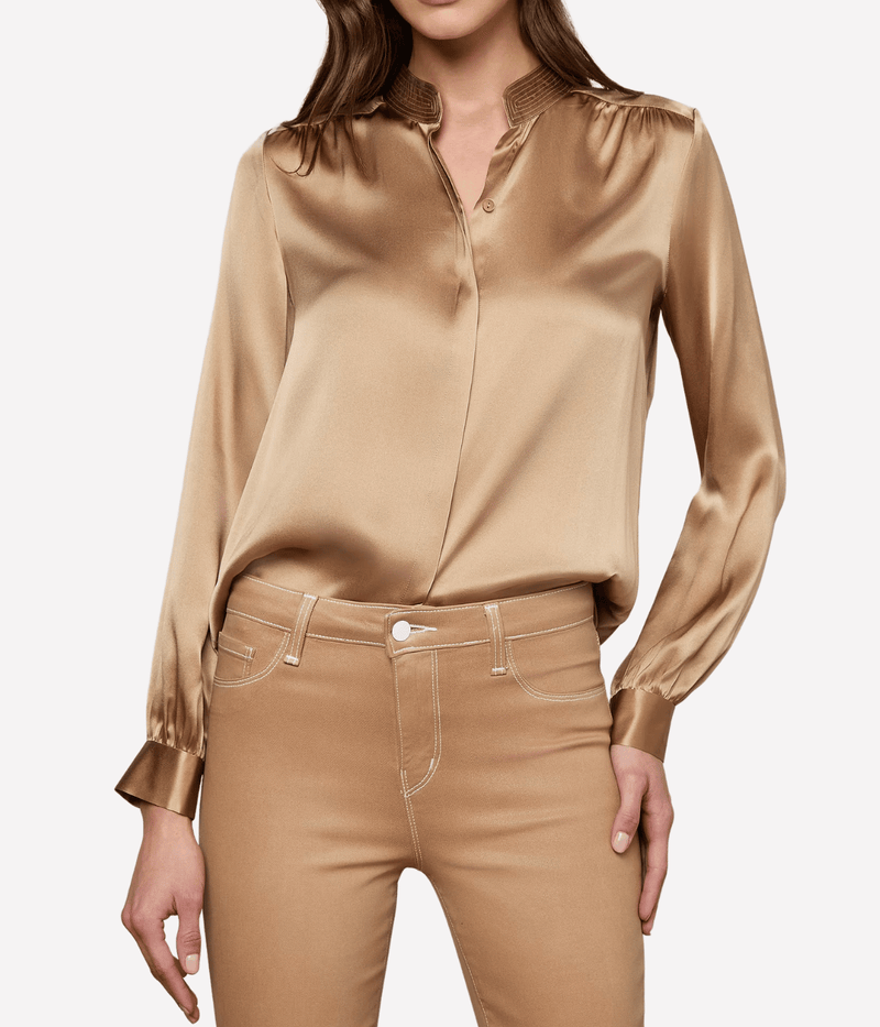 Bianca Band Collar Blouse in Chai Latte