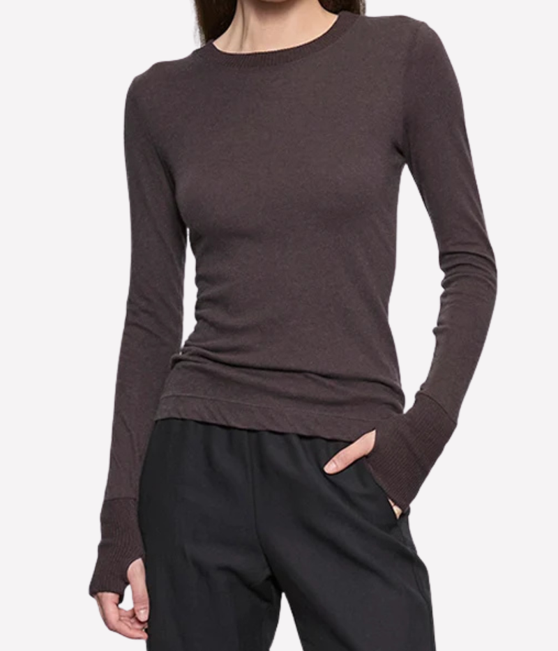 Cashmere Easy Cuffed Crew in Dark Brown
