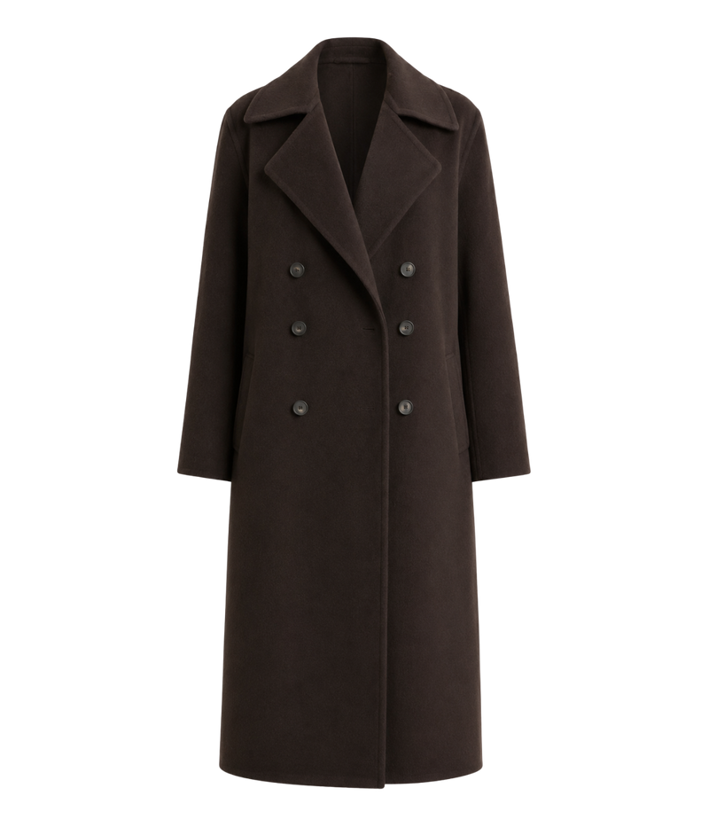 Double Breasted Long Coat In Deep Espresso