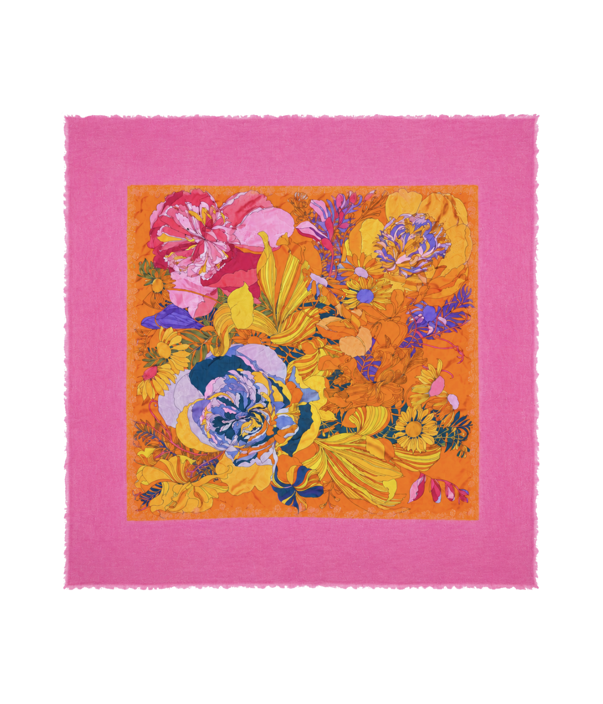 One Of A Kind Foulard Scarf In Pink Blue Floral