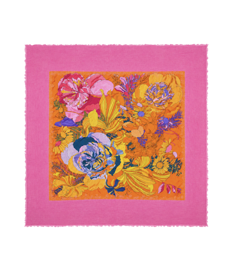 One Of A Kind Foulard Scarf In Pink Blue Floral