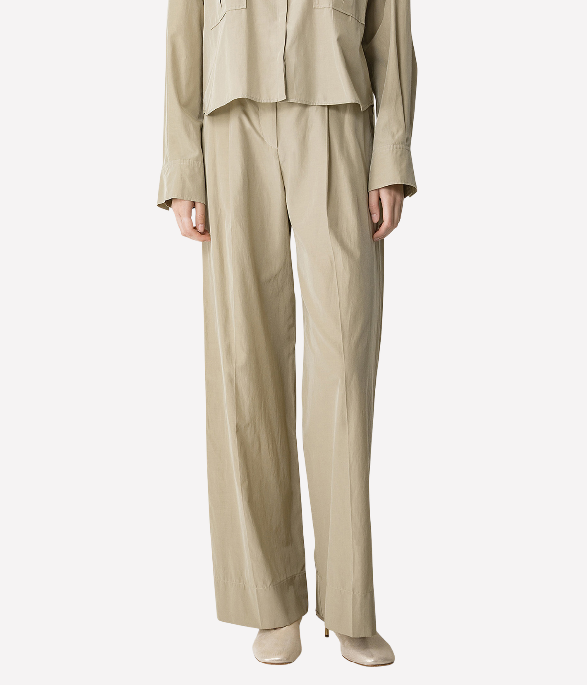 Chic Taffettas High Waist Straight Pants in SAND
