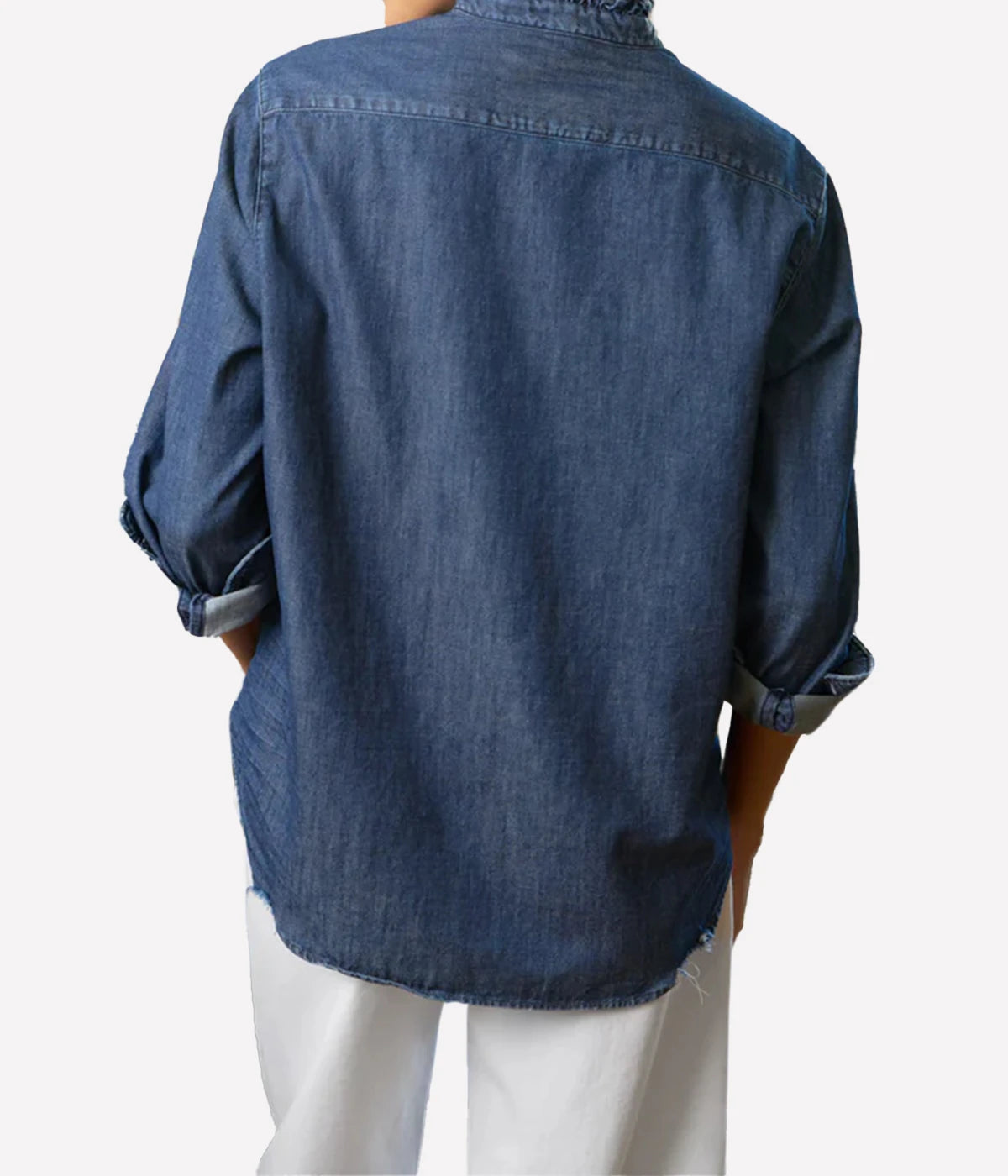 Eileen Ruffle Collar Button-Up in Vintage Dark Wash