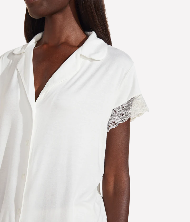 Malou Lace Short Sleeve PJ Set In Ivory