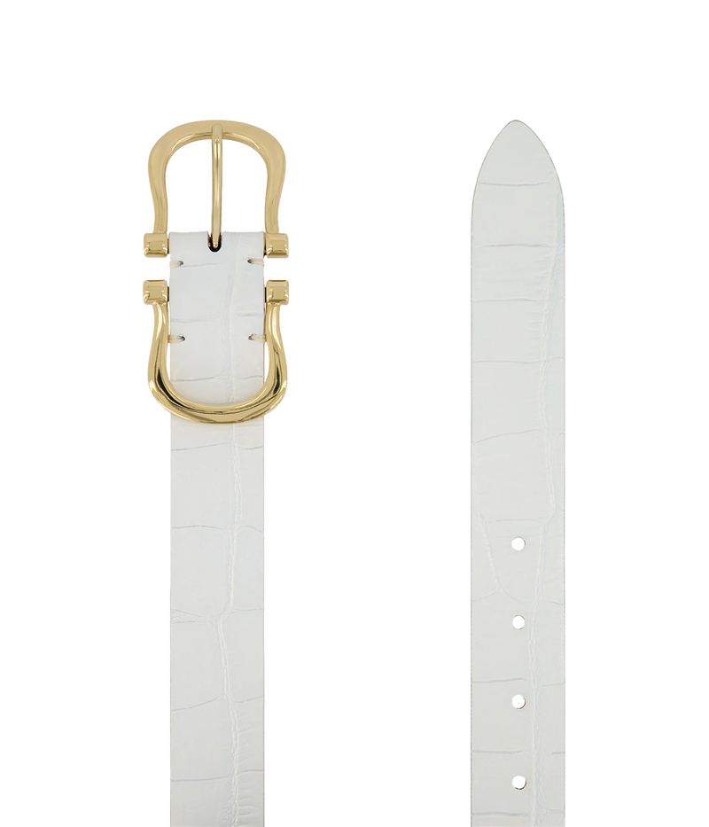 Baby Gold Nicky X Belt in White Crocco
