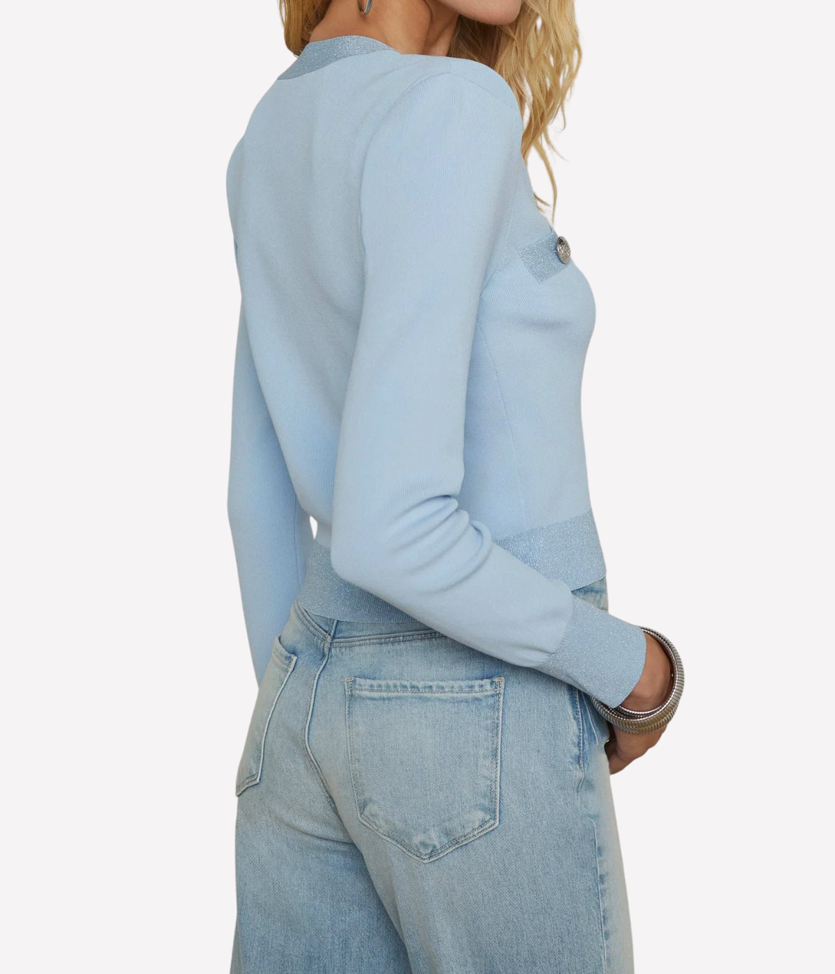 Taya Cropped V Cardigan in Blue Fog
