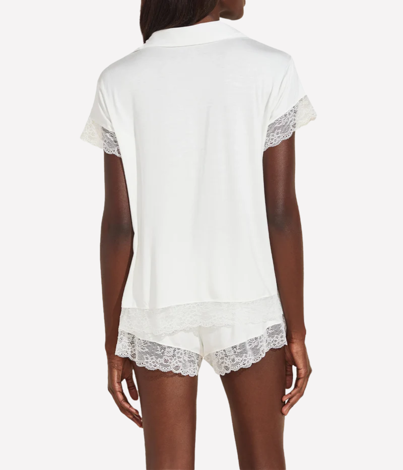 Malou Lace Short Sleeve PJ Set In Ivory