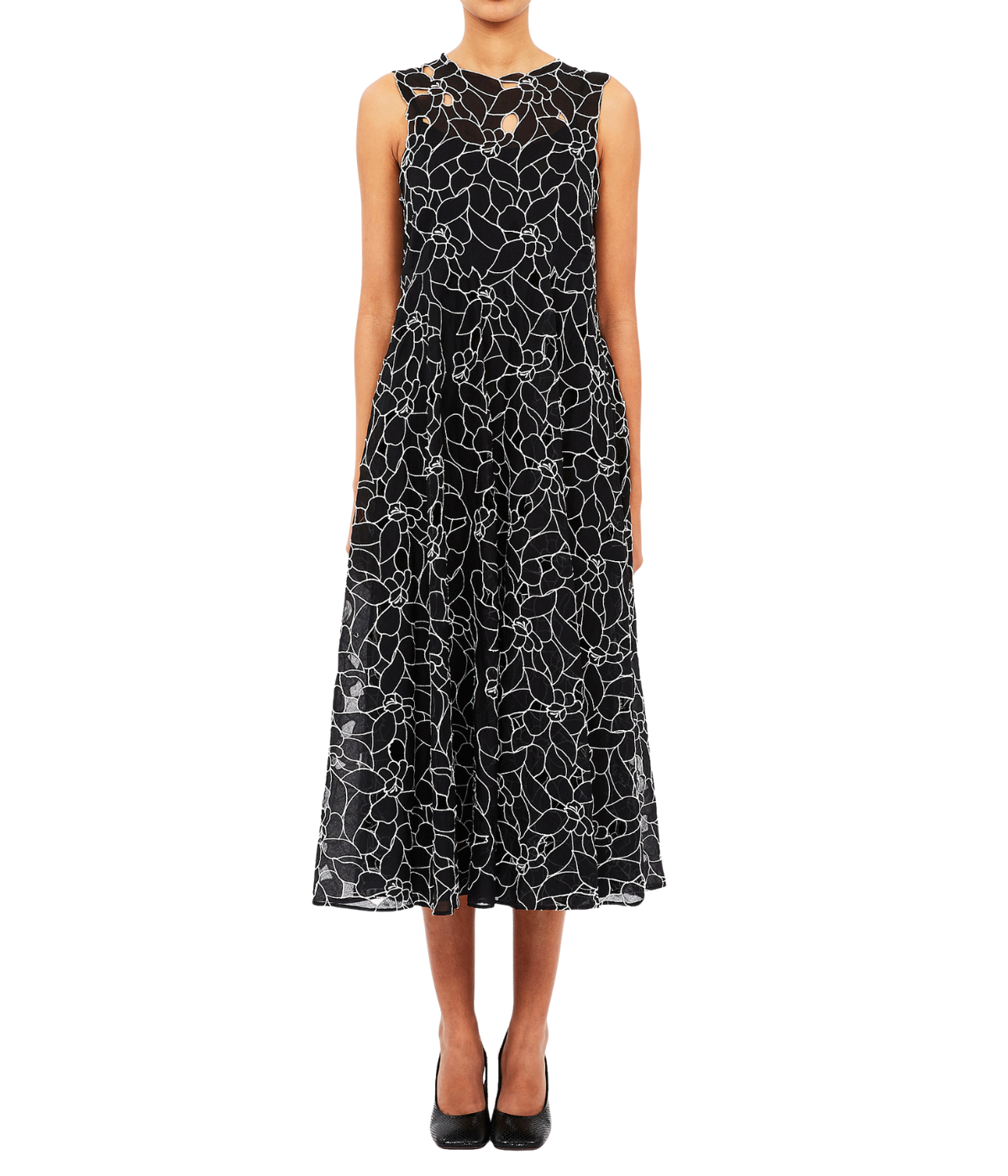 Kiana Sleeveless Midi Dress in Noir