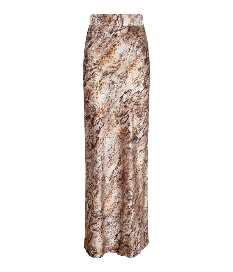 Ryker Waistband Bias Skirt in Tan Multi Western Snake