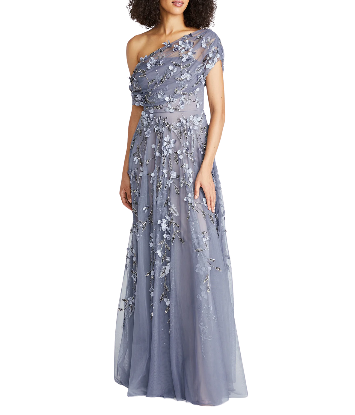 Fiorella Drapped Beaded Gown in Lilac