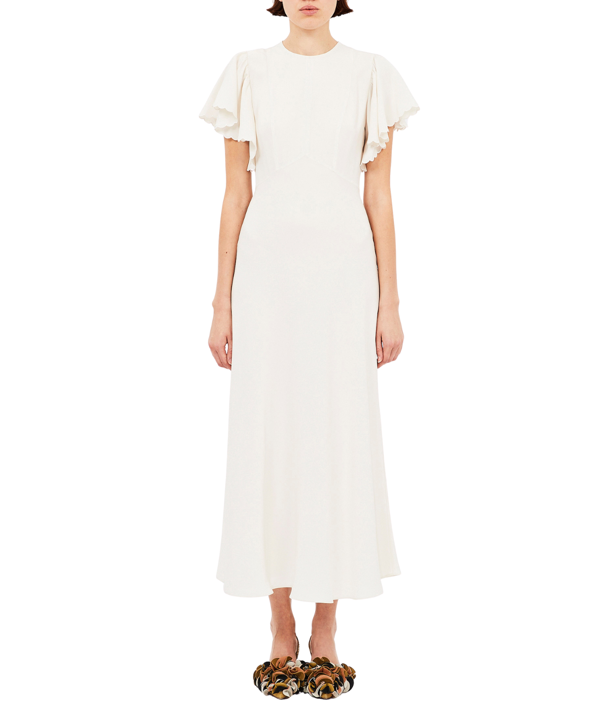 Blithe Flutter Sleeve Midi Dress in Pristine