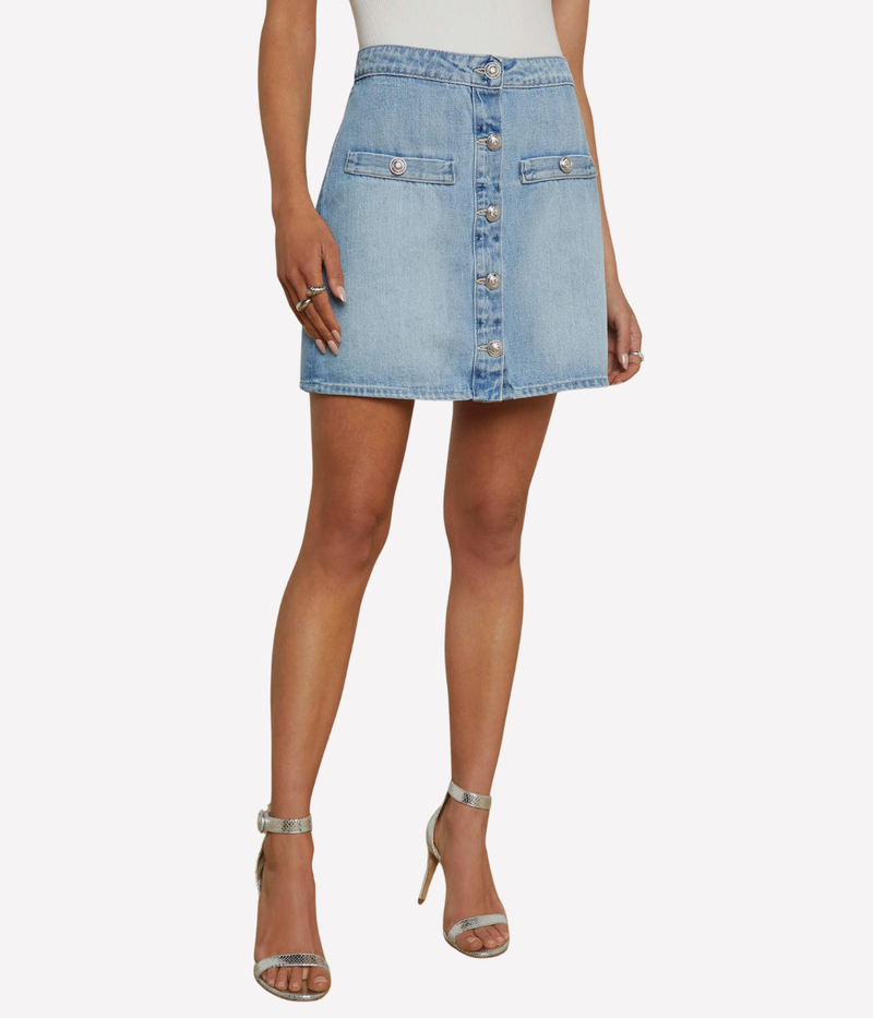 Kris Button Front Mini Skirt in Fontana