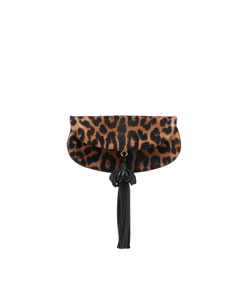 Paloma Flap Tassel Bag In Leopard - closed shot