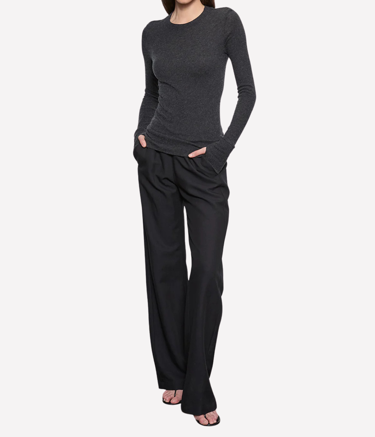 Cashmere Easy Cuffed Crew Top in Charcoal
