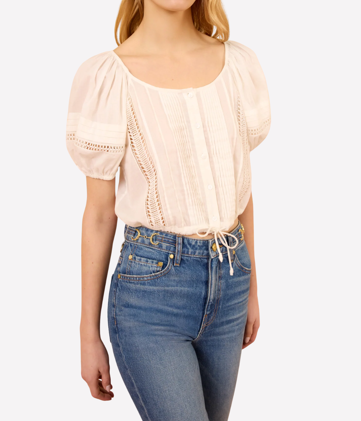 Clara Short Sleeve Cotton Top In Pristine