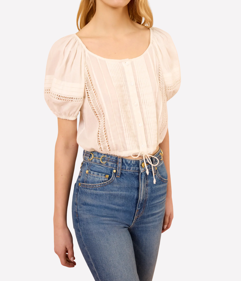 Clara Short Sleeve Cotton Top In Pristine
