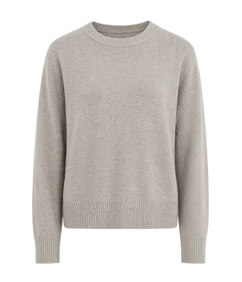 Soft Goat Cashmere Round Neck Sweater in Greige – Flat Lay