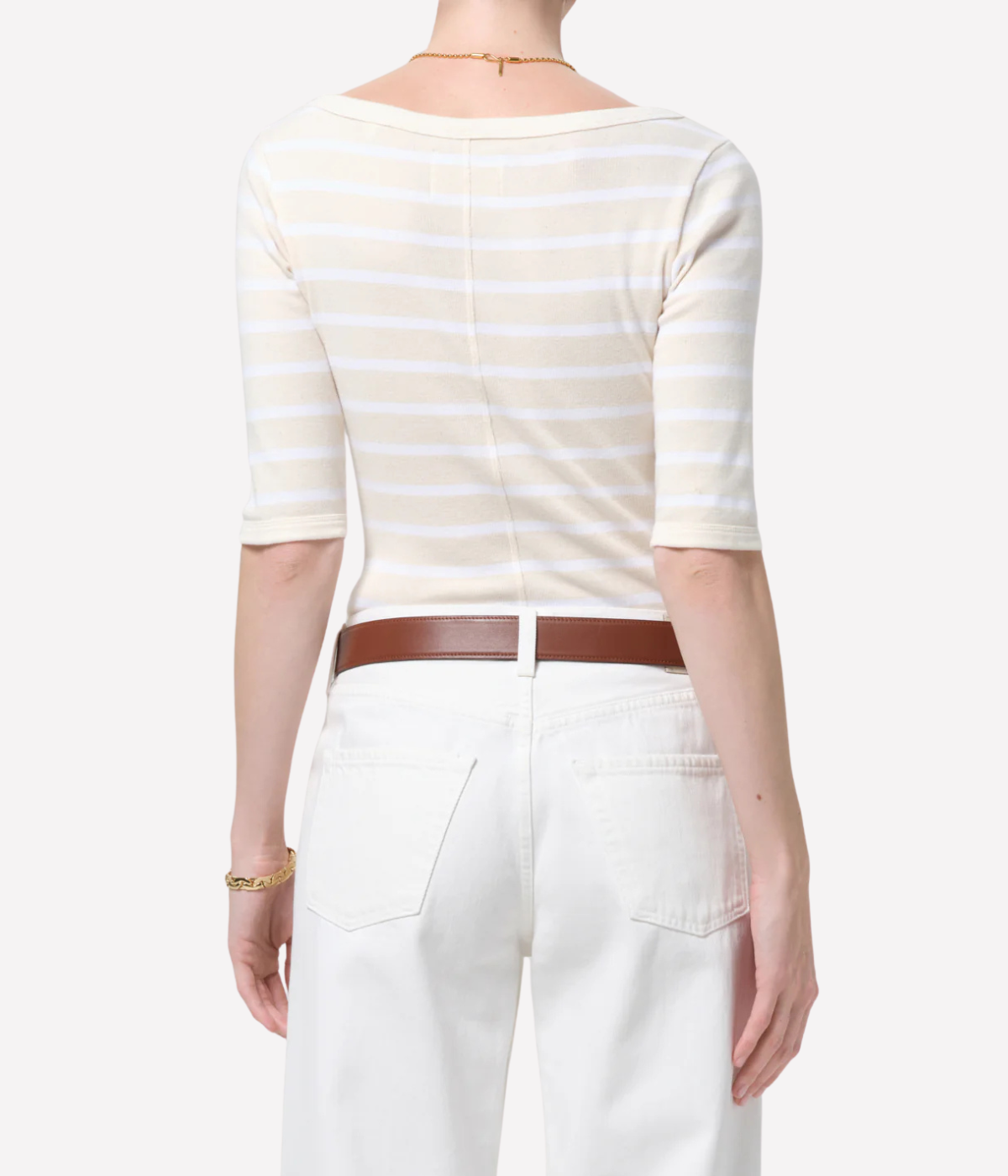 Citizens of Humanity 3/4 Sleeve Boat Neck Slim Tee in Brulee Stripe - Back View