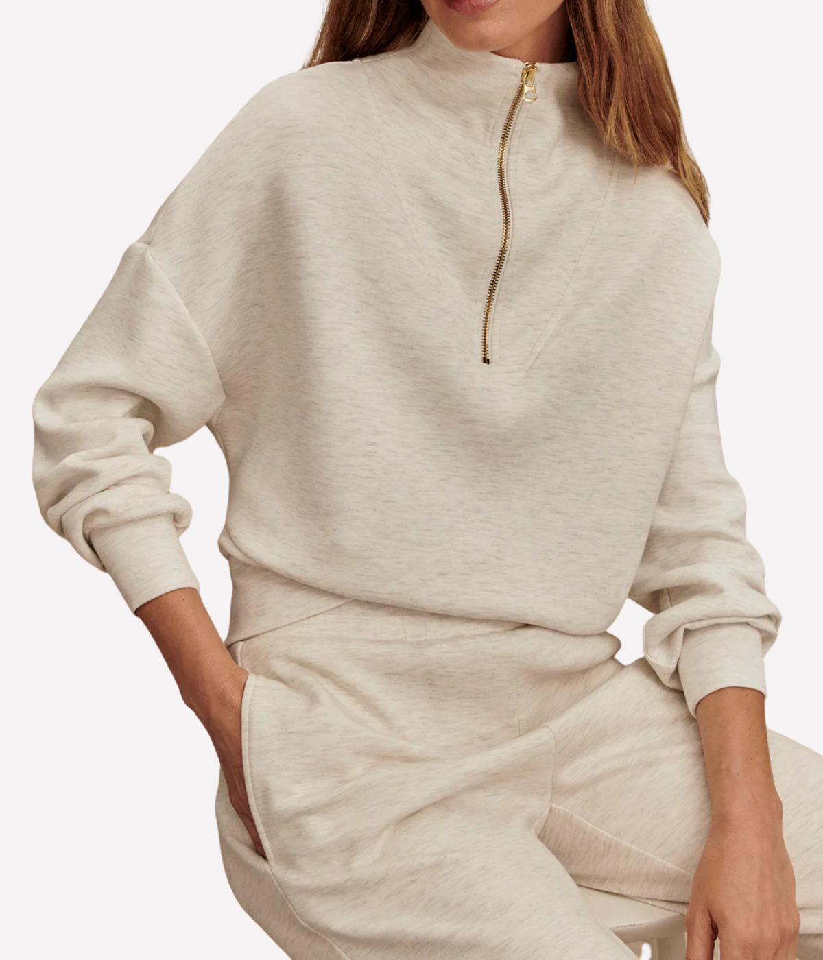 Hawley Half Zip Sweatshirt in Ivory Marl