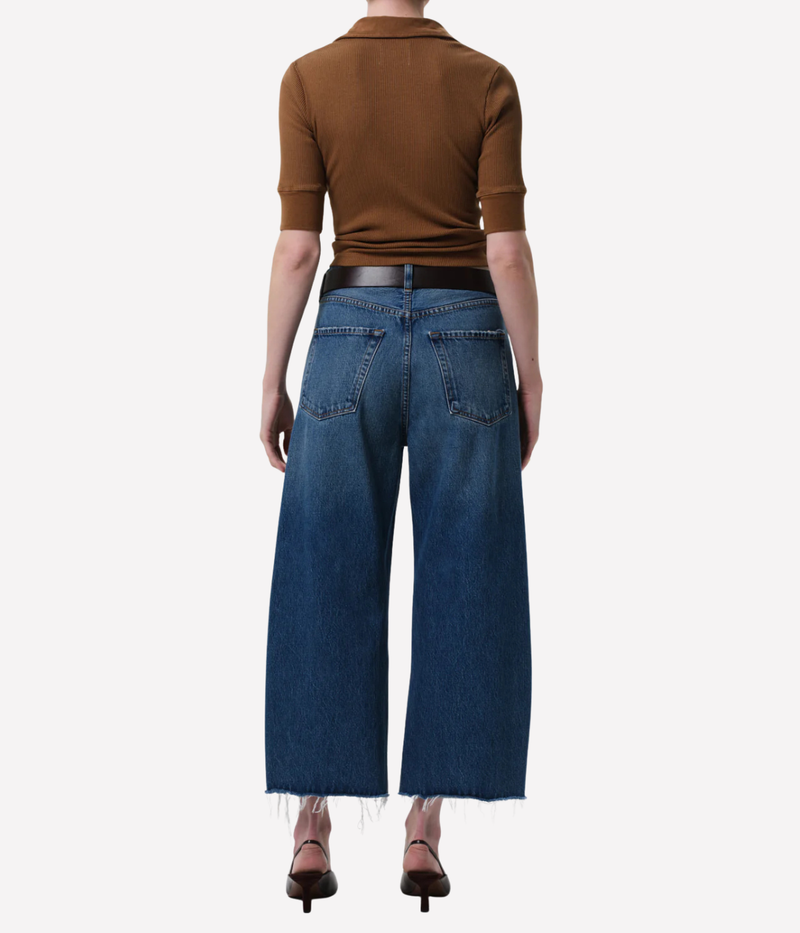 Back view of the Ayla Raw Hem Crop Jean in Chaya showing classic five-pocket styling and a relaxed fit.