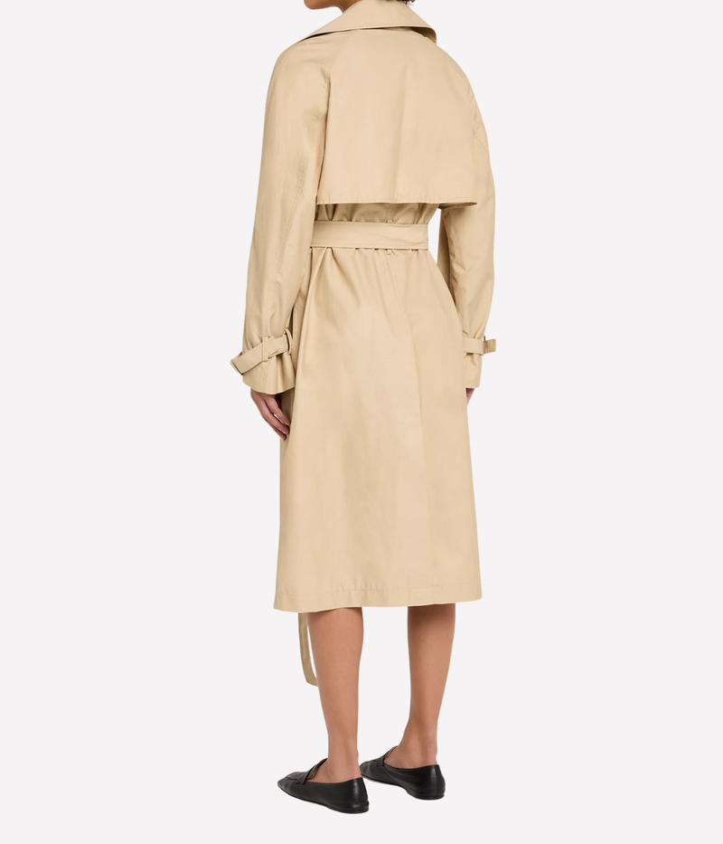 Fine Twill Trench Coat in Pumice Stone by Vince - back shot full body model