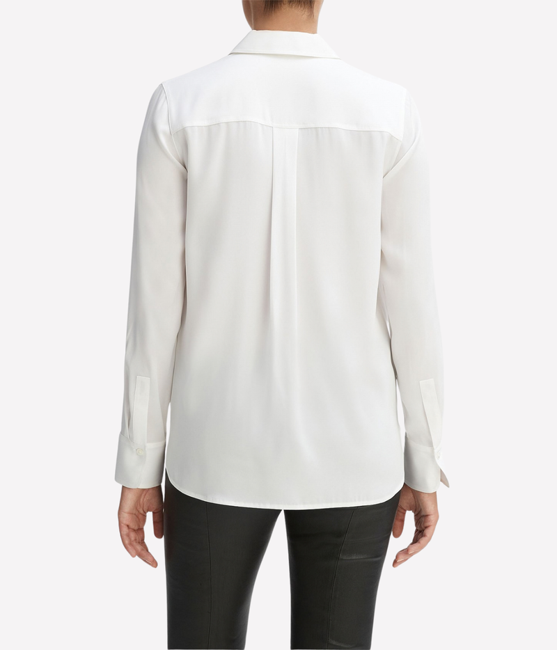 L/S Button Down Silk Blouse in Off White