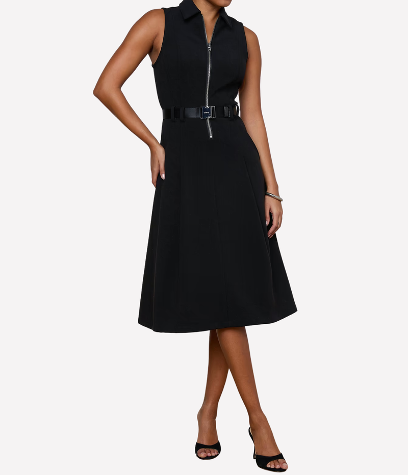 Kylo Belted Shirt Dress in Black Silver