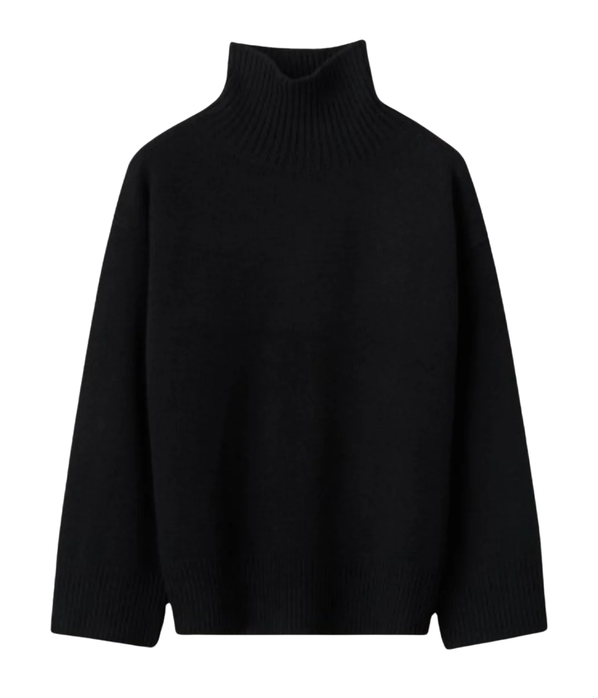 Soft Goat Alpaca Boyfriend Turtleneck in Black – Flat Lay