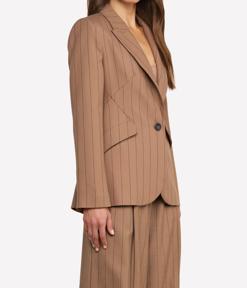 Chamberlain Blazer In Mocha Tan Brown Pinstripe