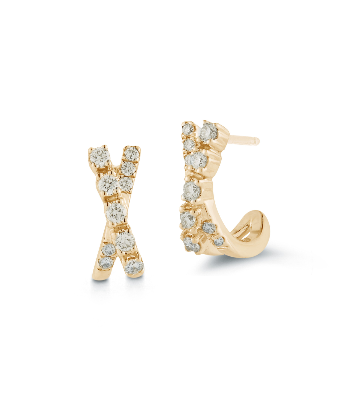 Ava Bea Crossover Mini Huggies in 14k Yellow Gold