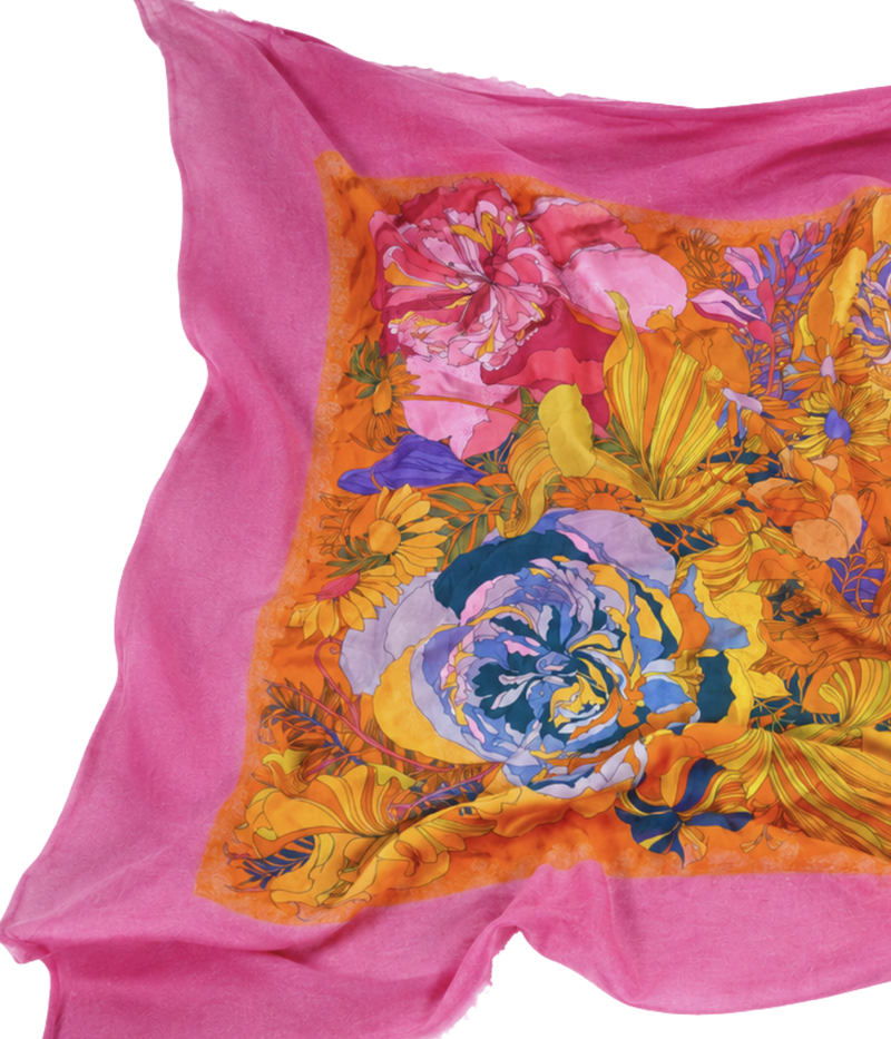 One Of A Kind Foulard Scarf In Pink Blue Floral