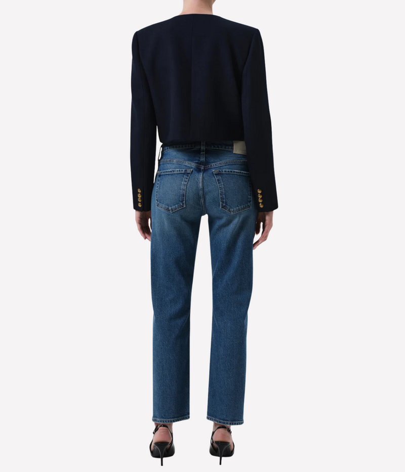 Citizens of Humanity Anissa Low Rise Straight Jean in Alma worn on model, back view showing denim fit and pocket detailing