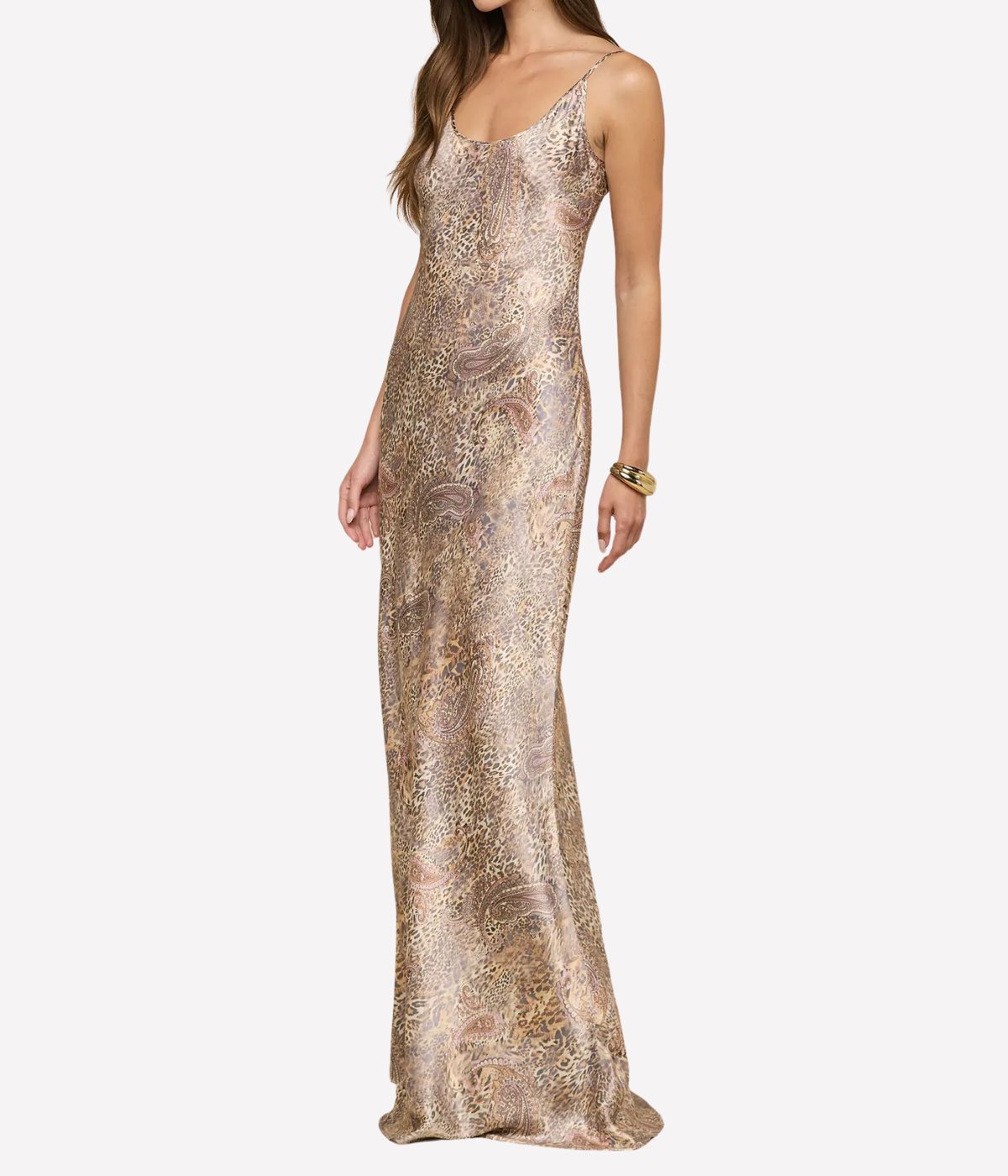 Charmaine U Neck Gown In Tan Valencia Leopard