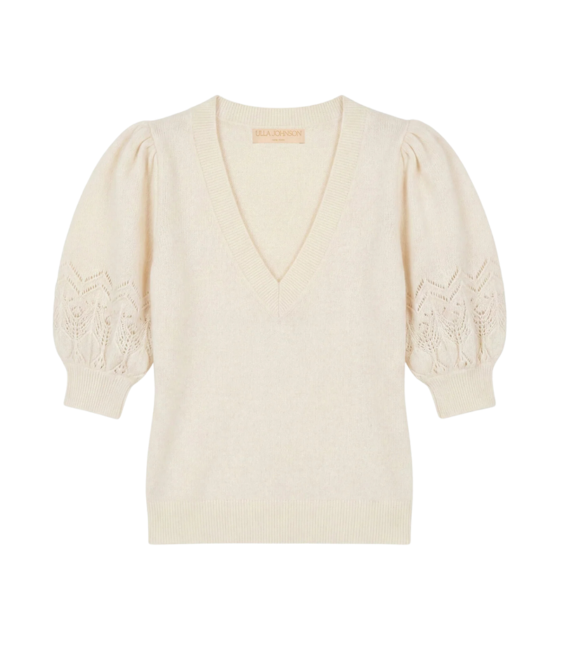 Reina Puff Cashmere Top In Pearl