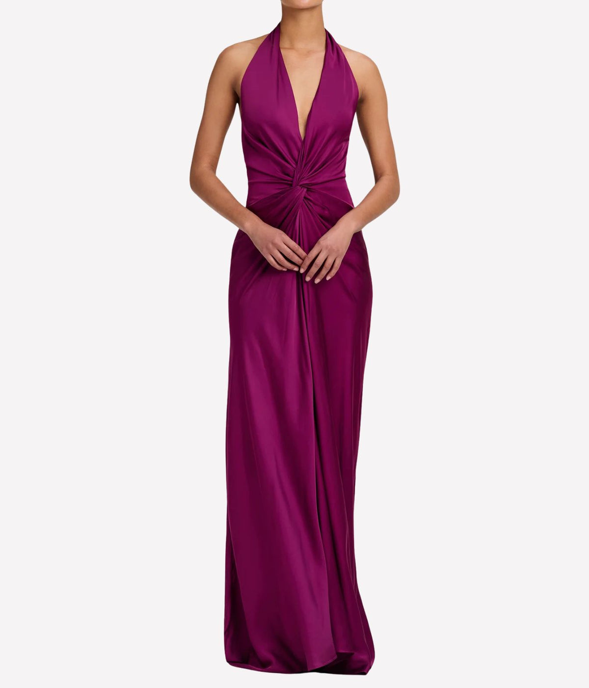 Woman wearing A.L.C. Mabel Satin Gown in Jewel, front view