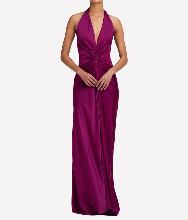 Woman wearing A.L.C. Mabel Satin Gown in Jewel, front view