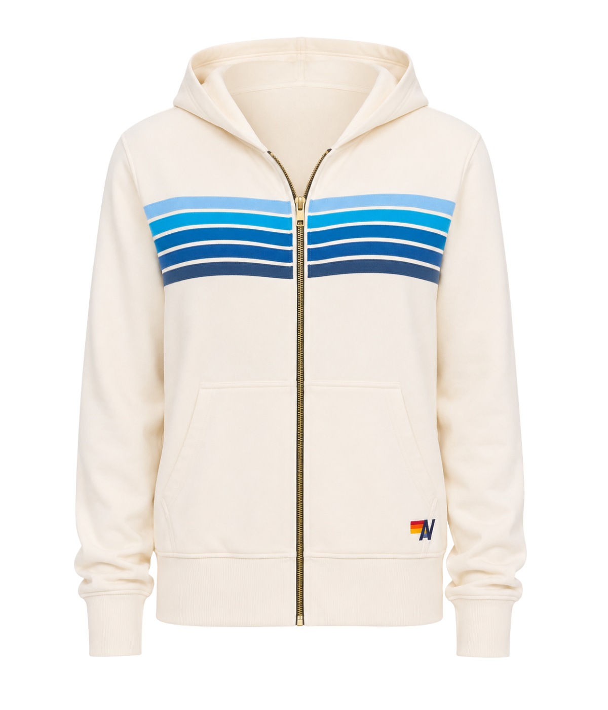 5 Stripe Zip Hoodie in Vintage White & Blue