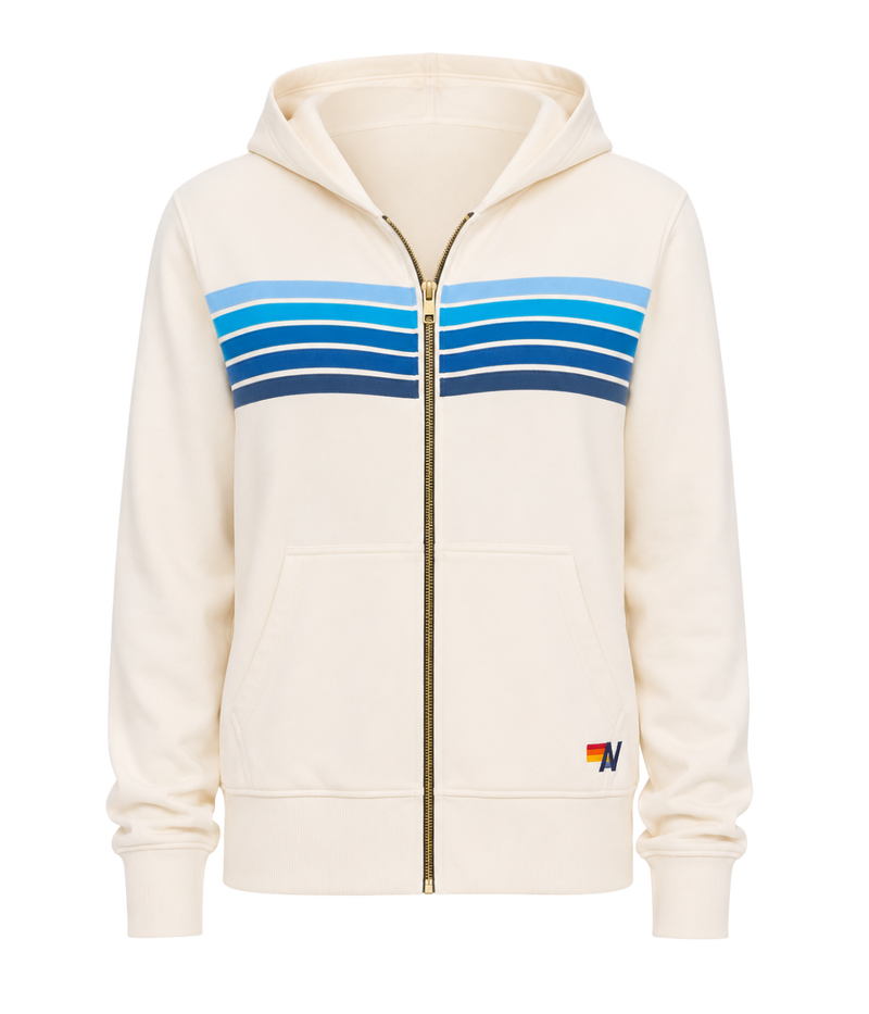 5 Stripe Zip Hoodie in Vintage White & Blue